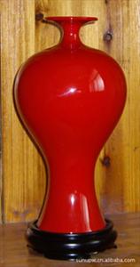 结晶釉高档陶瓷礼品家居摆件中国红美人瓶(35cm/中国红)