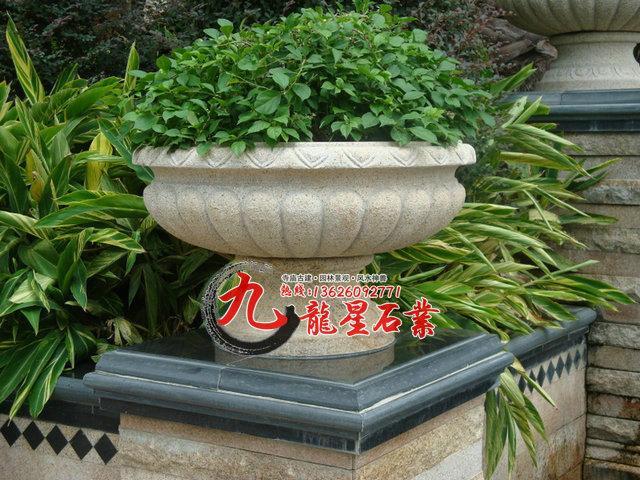 大理石花盆 欧式石雕花盆 黄金麻花钵